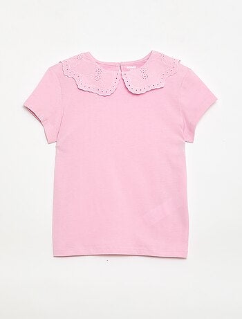 T-shirt en jersey avec col Claudine avec broderies anglaises