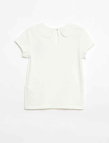 T-shirt en jersey avec col rond avec broderies anglaises