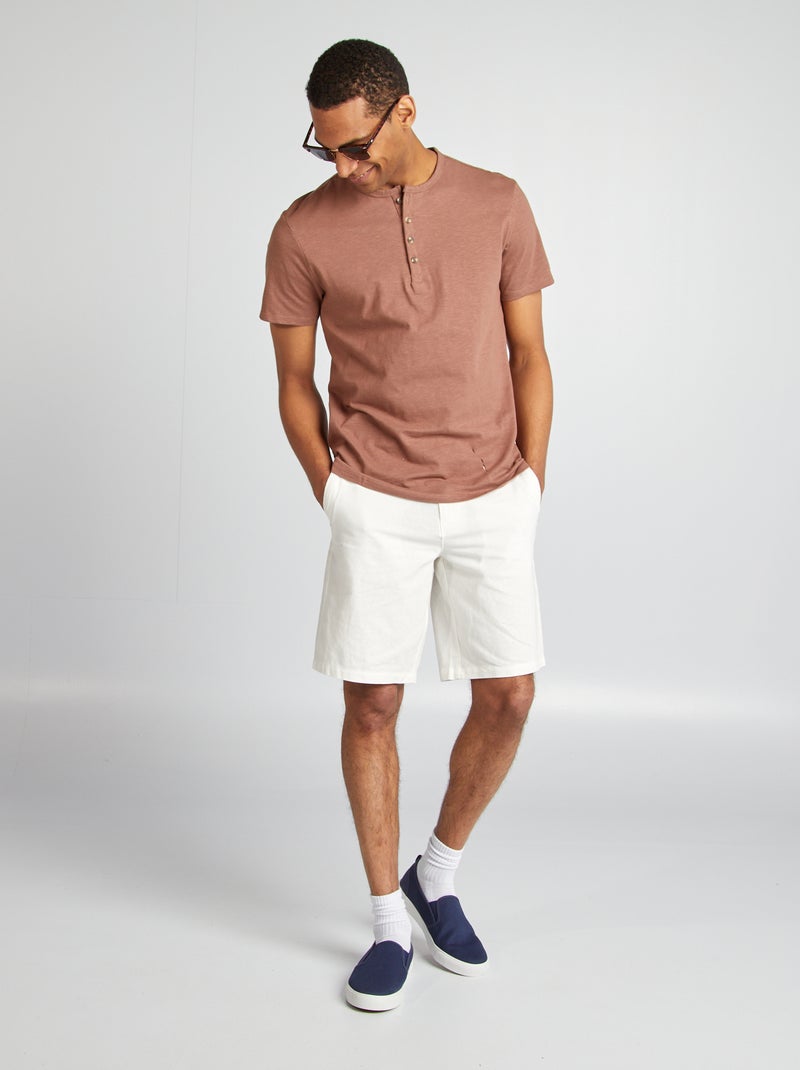 T-shirt en jersey avec col tunisien Marron - Kiabi