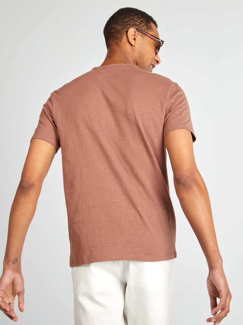 T-shirt en jersey avec col tunisien Marron - Kiabi