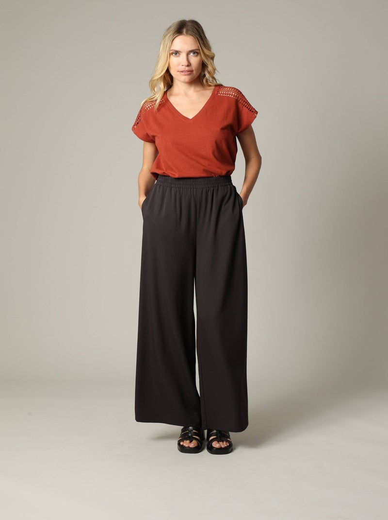 T-shirt en jersey avec dentelle sur les épaules 'Deeluxe' Saumon - Kiabi