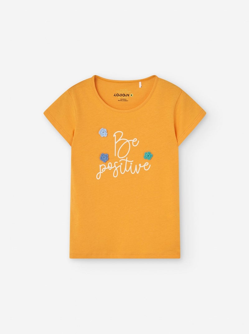 T-shirt en Jersey avec Fleurs en Crochet Orange clair - Kiabi