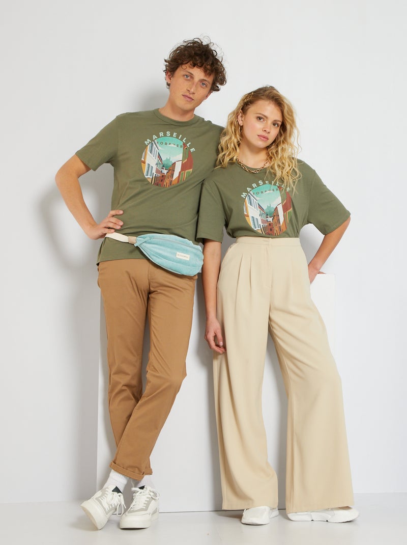 T-shirt en jersey avec imprimé - Unisex Kaki - Kiabi