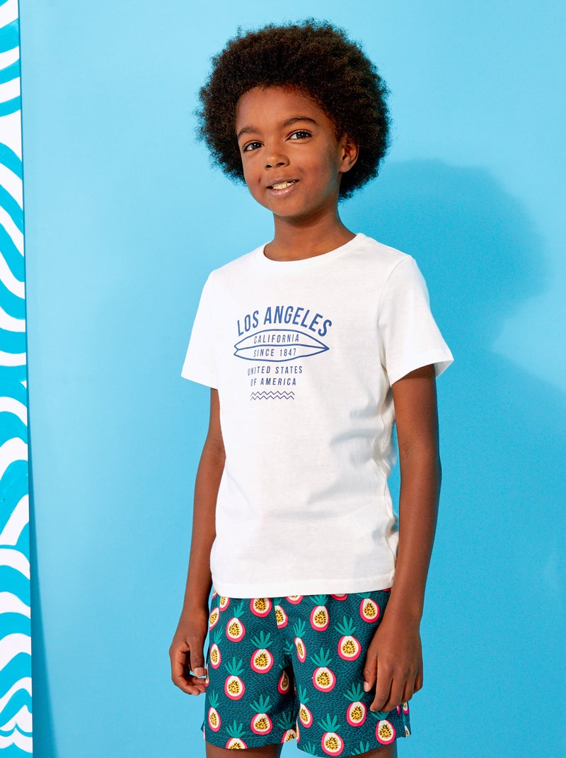T-shirt en jersey avec imprimé Beige/bleu - Kiabi