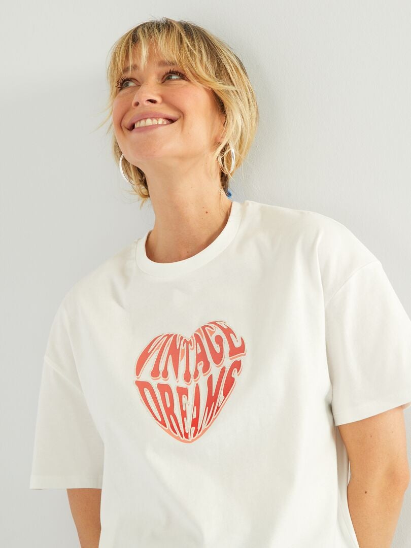 T-shirt en jersey avec imprimé blanc - Kiabi