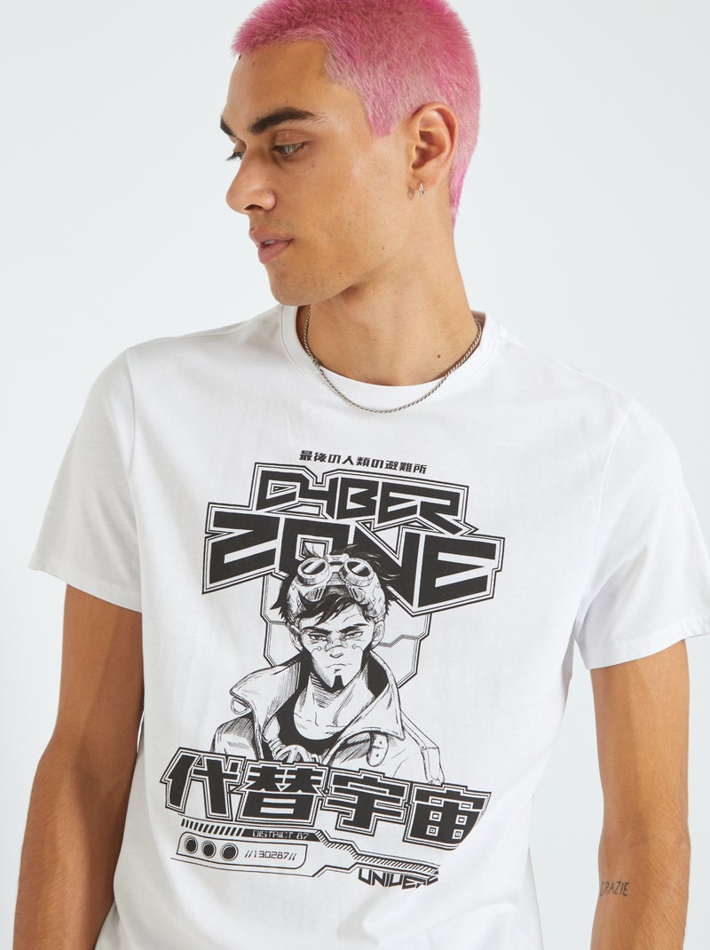 T-shirt en jersey avec imprimé Blanc 'manga' - Kiabi