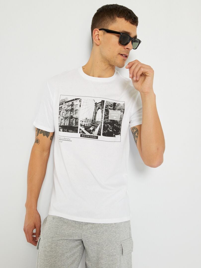 T-shirt en jersey avec imprimé Blanc 'NYC' - Kiabi