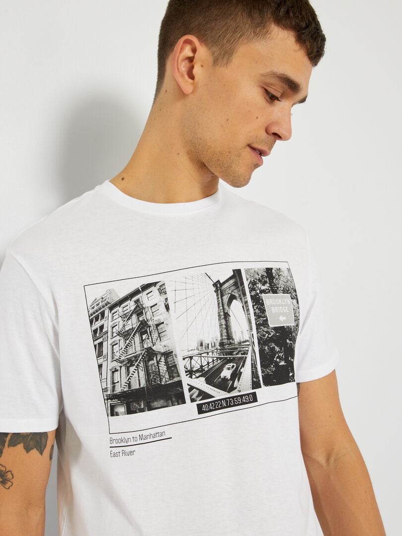 T-shirt en jersey avec imprimé Blanc 'NYC' - Kiabi