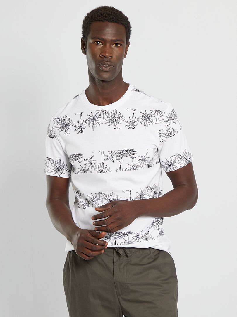 T-shirt en jersey avec imprimé Blanc 'palmiers' - Kiabi