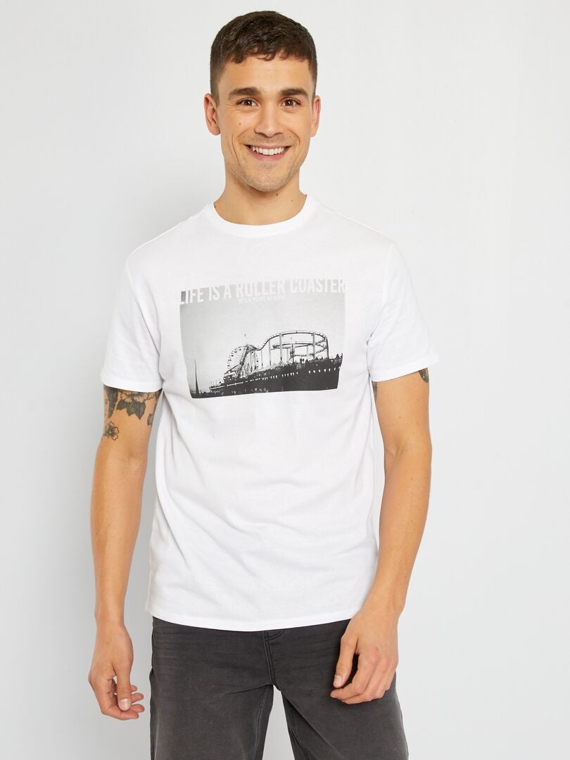T-shirt en jersey avec imprimé Blanc 'roller coaster' - Kiabi