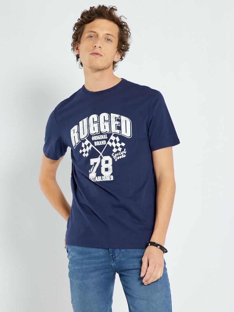 T-shirt en jersey avec imprimé Bleu marine 'rugged' - Kiabi