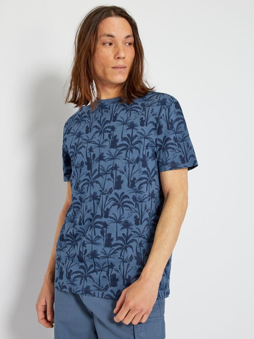 T-shirt en jersey avec imprimé Bleu 'palmiers' - Kiabi