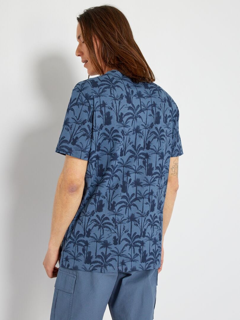 T-shirt en jersey avec imprimé Bleu 'palmiers' - Kiabi