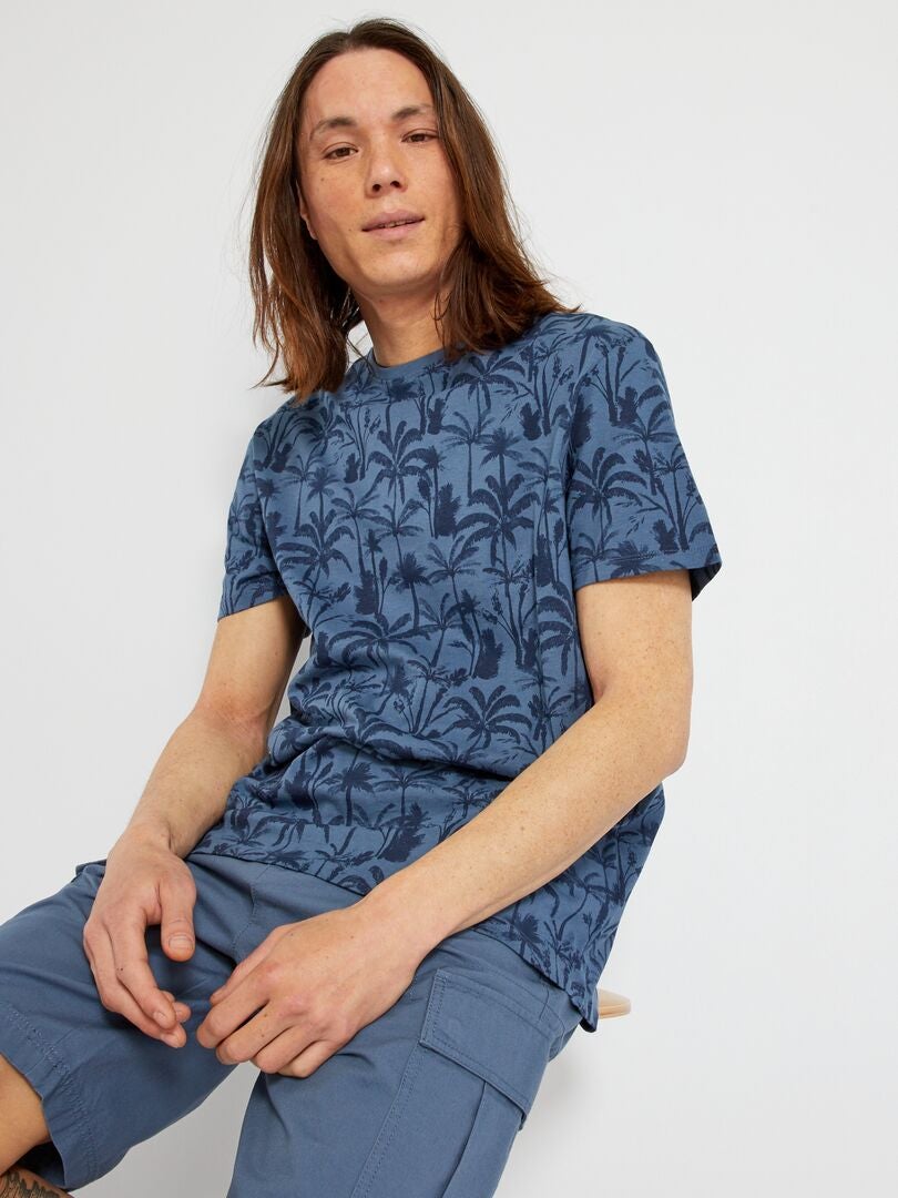 T-shirt en jersey avec imprimé Bleu 'palmiers' - Kiabi