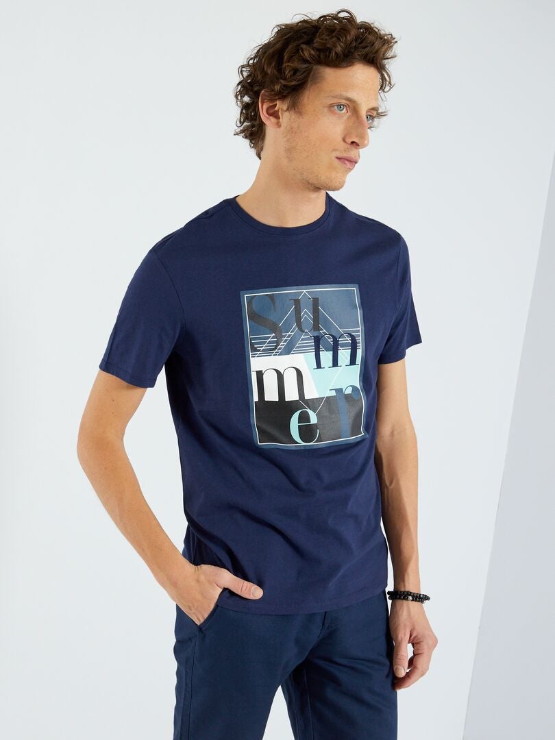 T-shirt en jersey avec imprimé Bleu 'summer' - Kiabi