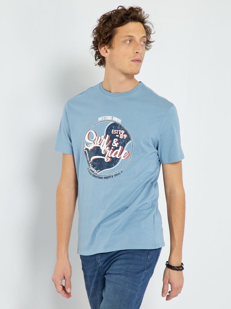 T-shirt en jersey avec imprimé Bleu 'surf & ride' - Kiabi