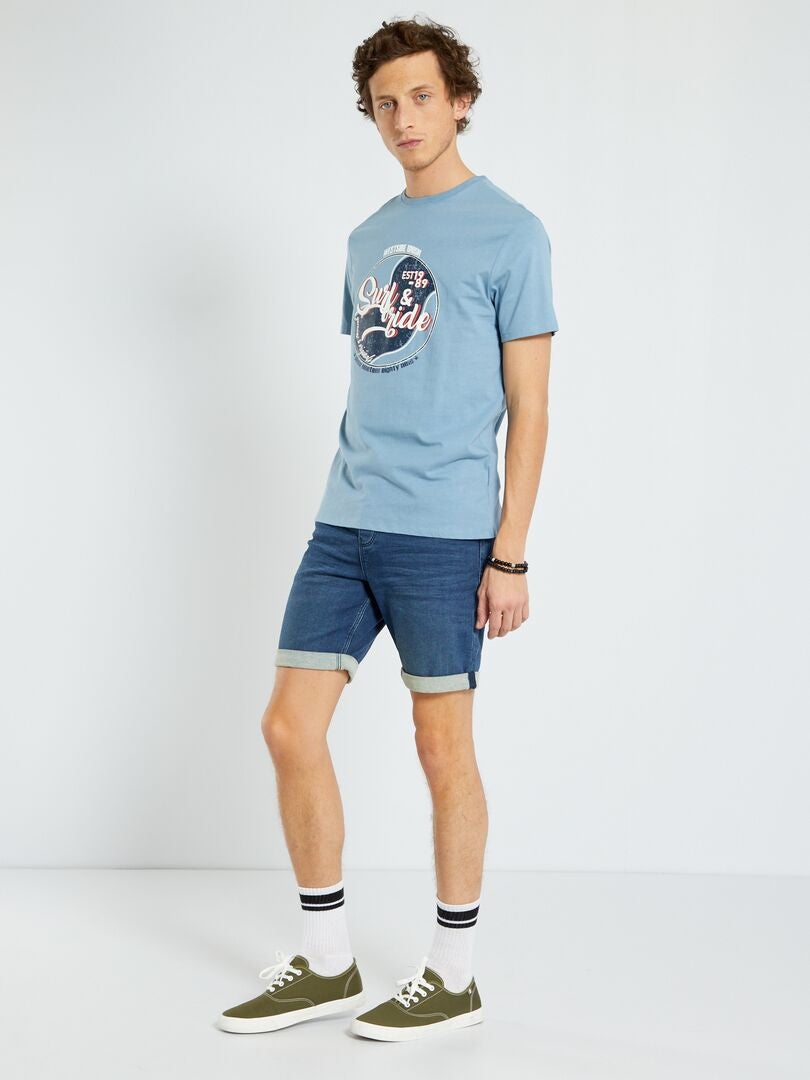 T-shirt en jersey avec imprimé Bleu 'surf & ride' - Kiabi
