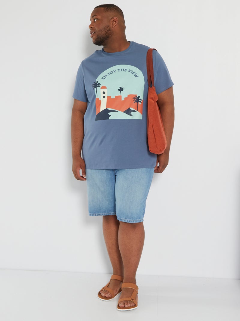 T-shirt en jersey avec imprimé Bleu - Kiabi