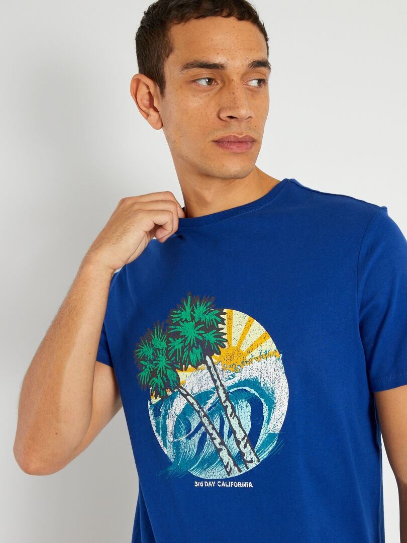 T-shirt en jersey avec imprimé Bleu - Kiabi