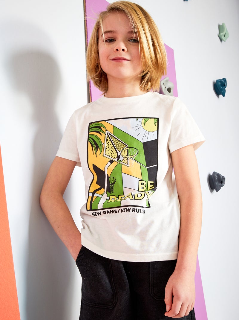 T-shirt en jersey avec imprimé en relief Blanc - Kiabi