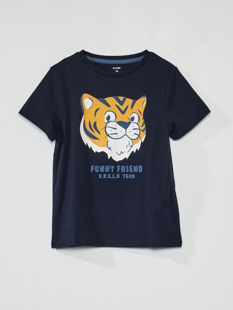 T-shirt en jersey avec imprimé en relief Bleu marine 'tigre' - Kiabi