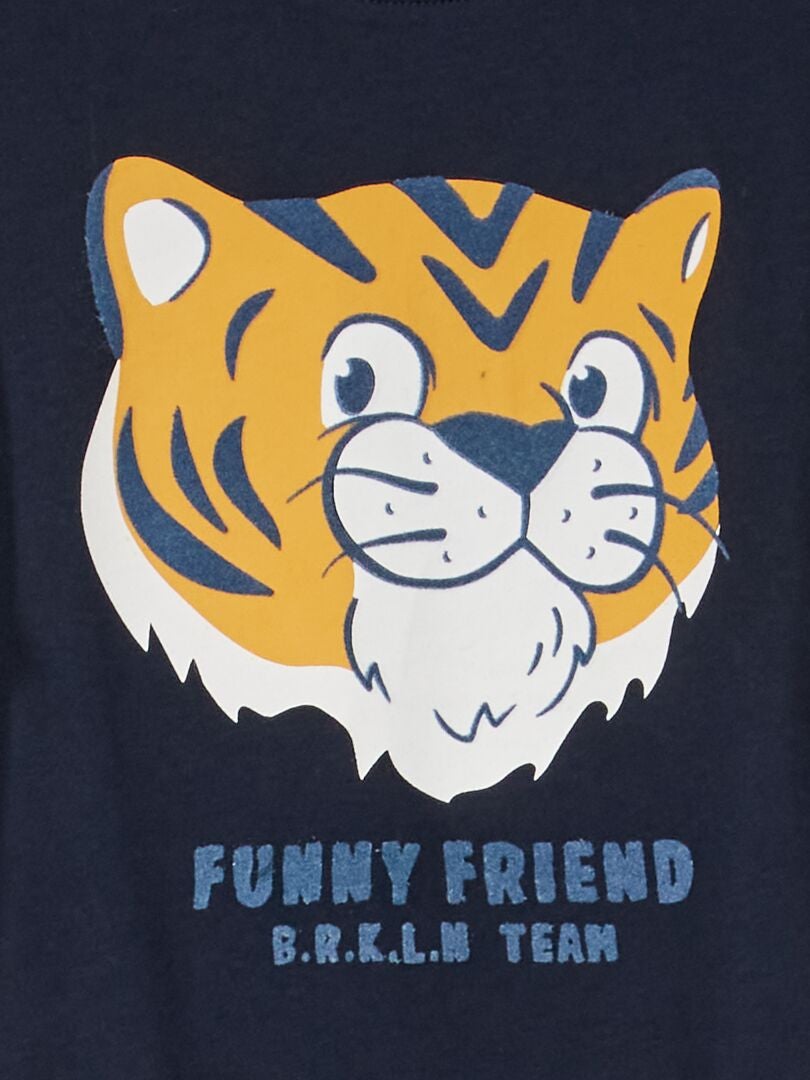 T-shirt en jersey avec imprimé en relief Bleu marine 'tigre' - Kiabi