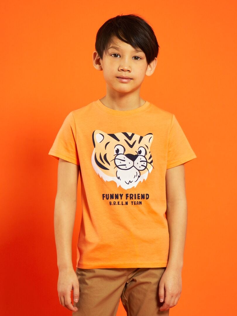 T-shirt en jersey avec imprimé en relief Orange - Kiabi