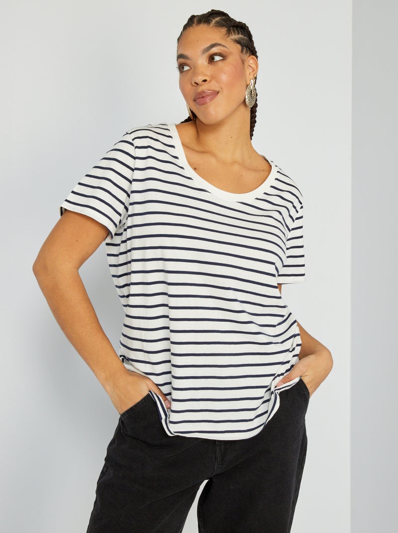 T-shirt en jersey avec imprimé fantaisie Blanc à rayures - Kiabi