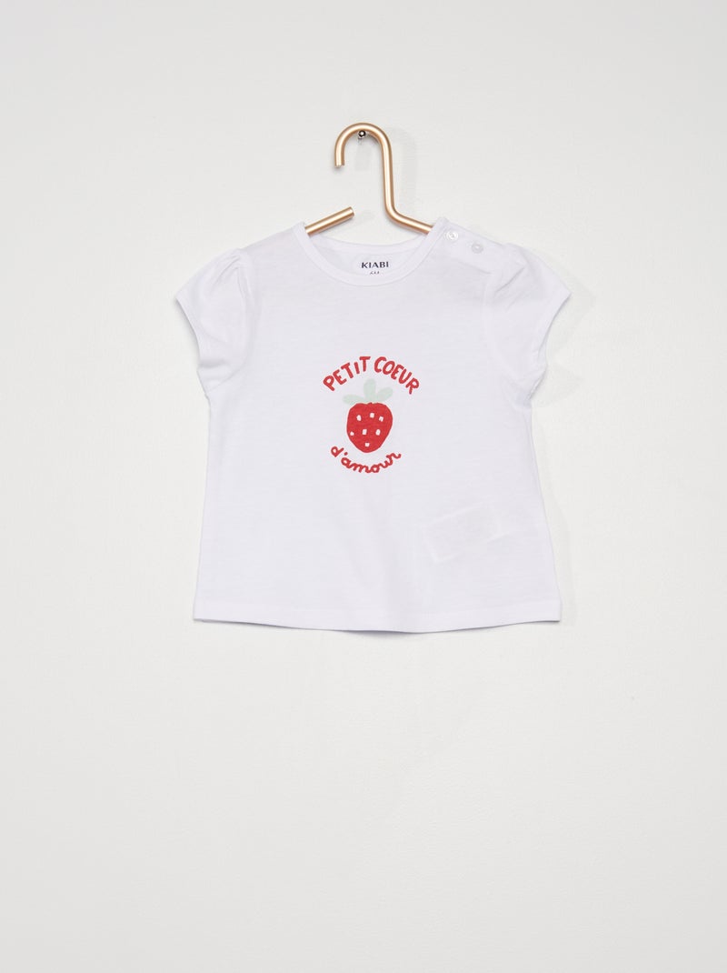 T-shirt en jersey avec imprimé fantaisie blanc fraise - Kiabi