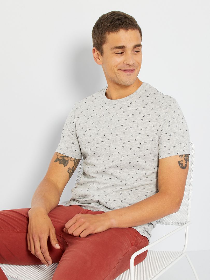 T-shirt en jersey avec imprimé gris chiné - Kiabi