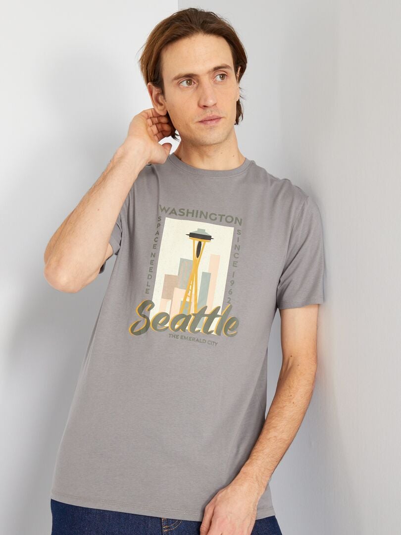 T-shirt en jersey avec imprimé Gris 'seattle' - Kiabi