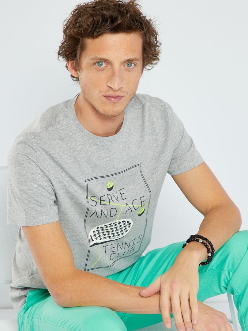T-shirt en jersey avec imprimé Gris 'tennis' - Kiabi