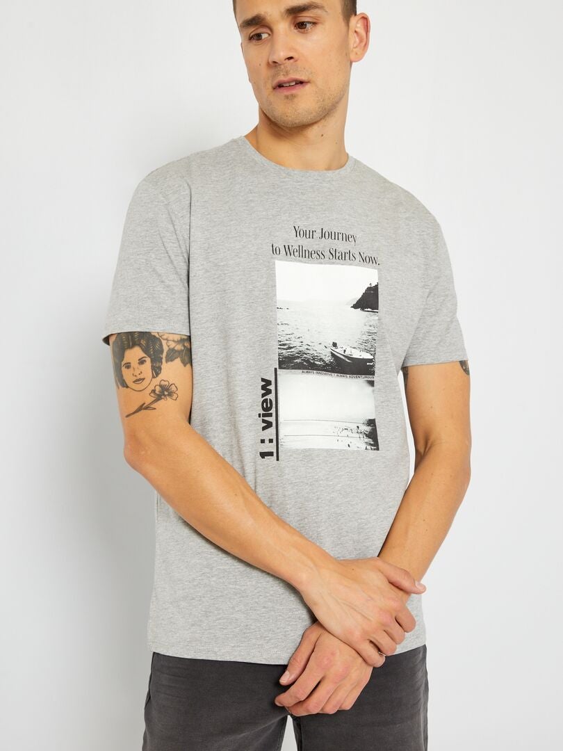T-shirt en jersey avec imprimé Gris 'view' - Kiabi