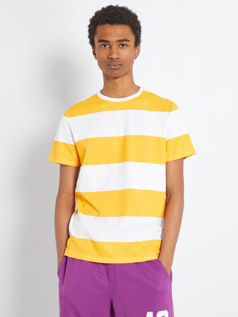T-shirt en jersey avec imprimé Jaune rayé - Kiabi