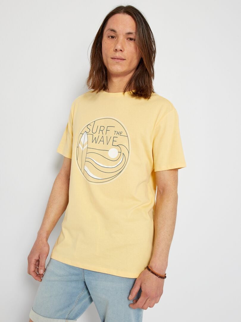 T-shirt en jersey avec imprimé Jaune 'Sur wave' - Kiabi