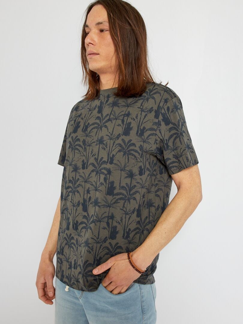 T-shirt en jersey avec imprimé Kaki 'palmiers' - Kiabi