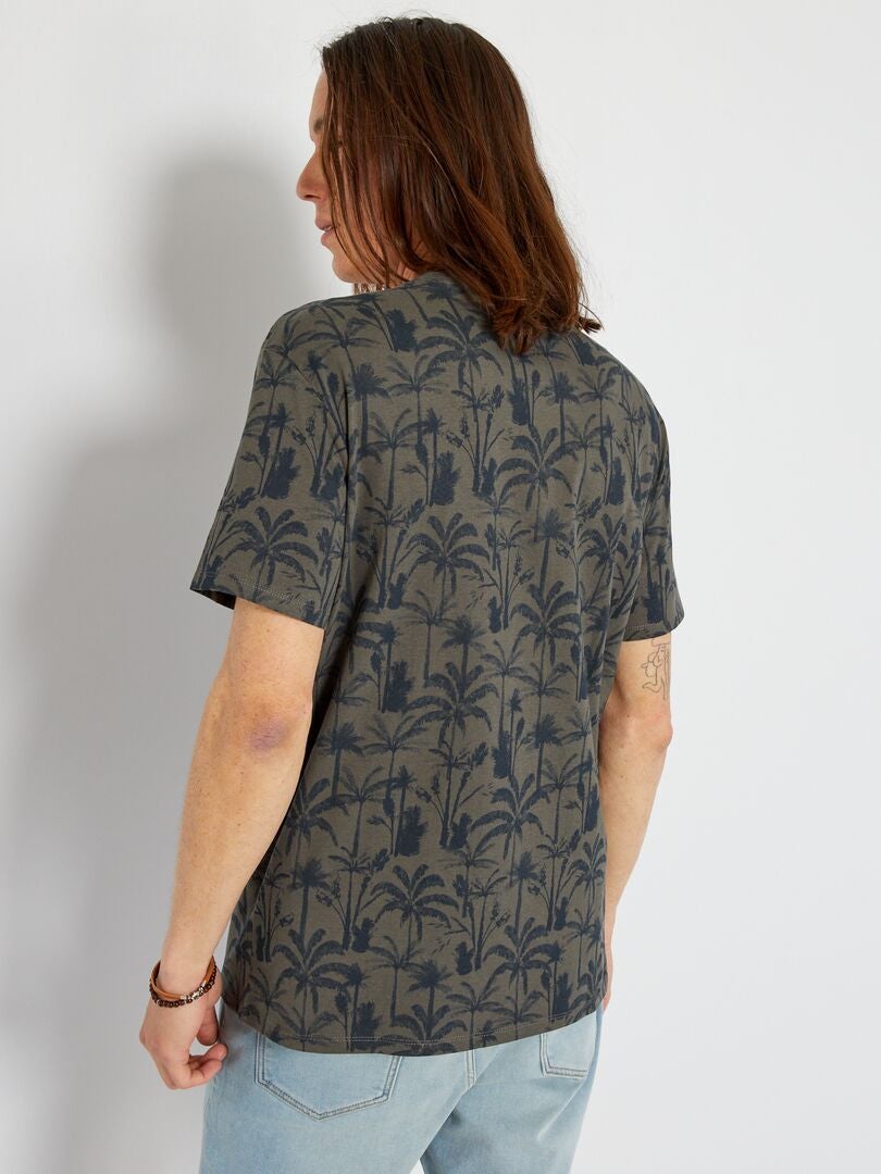 T-shirt en jersey avec imprimé Kaki 'palmiers' - Kiabi
