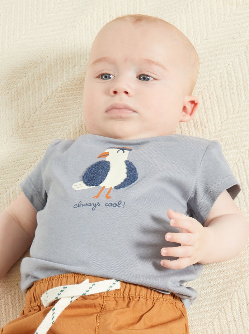 T-shirt en jersey avec imprimé ludique Bleu gris 'mouette' - Kiabi