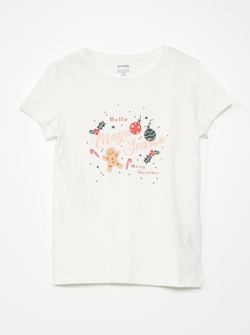 T-shirt en jersey avec imprimé 'Noël' Blanc - Kiabi