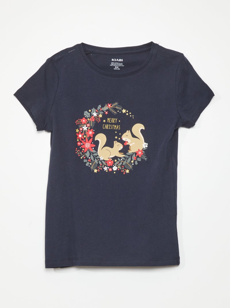 T-shirt en jersey avec imprimé 'Noël' Bleu marine - Kiabi