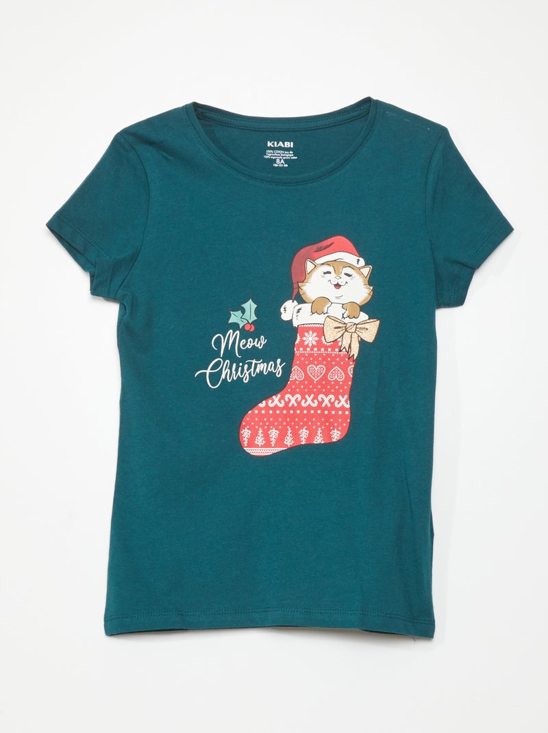 T-shirt en jersey avec imprimé 'Noël' Vert - Kiabi
