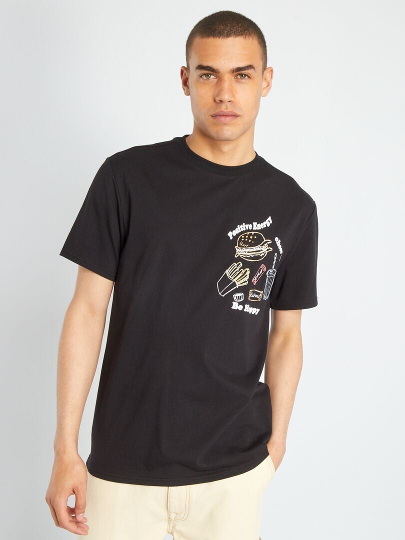 T-shirt en jersey avec imprimé noir - Kiabi