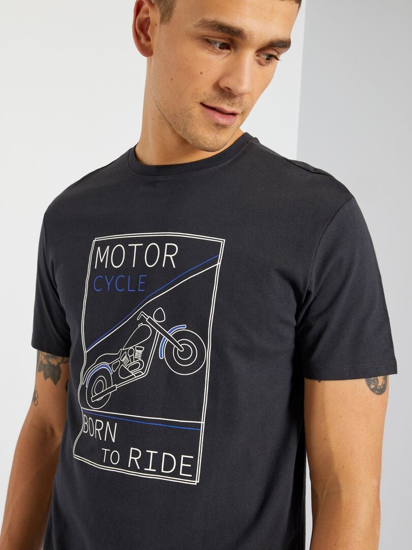 T-shirt en jersey avec imprimé Noir 'motorcycle' - Kiabi
