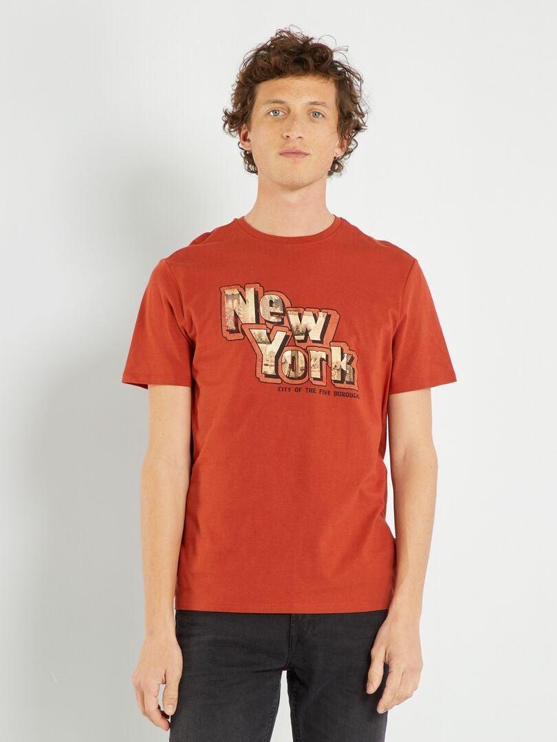 T-shirt en jersey avec imprimé Orange 'New York' - Kiabi