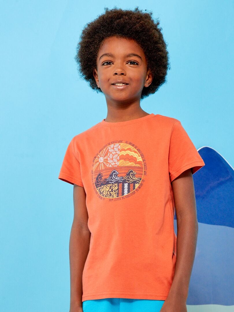 T-shirt en jersey avec imprimé Orange 'vague' - Kiabi