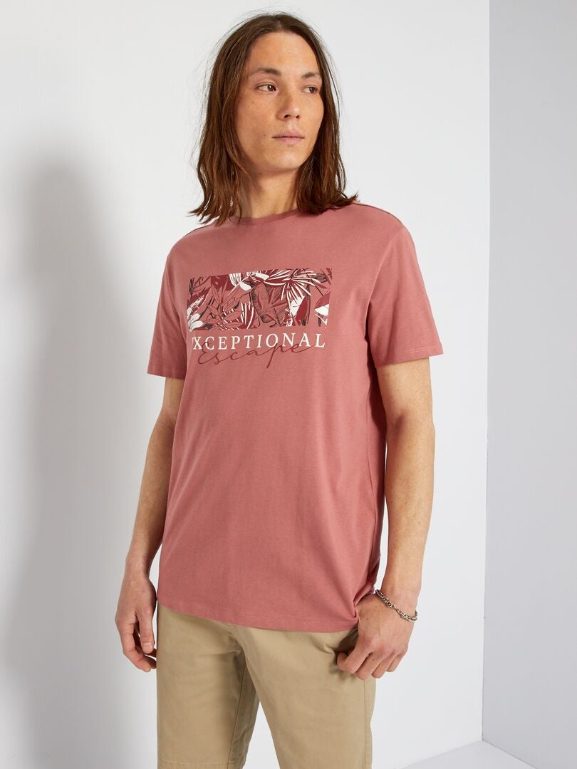 T-shirt en jersey avec imprimé Rose foncé - Kiabi