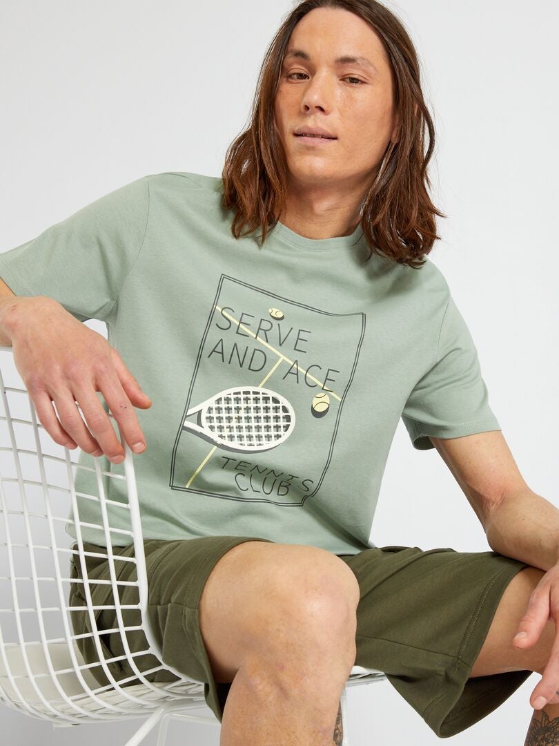 T-shirt en jersey avec imprimé Vert 'tennis' - Kiabi