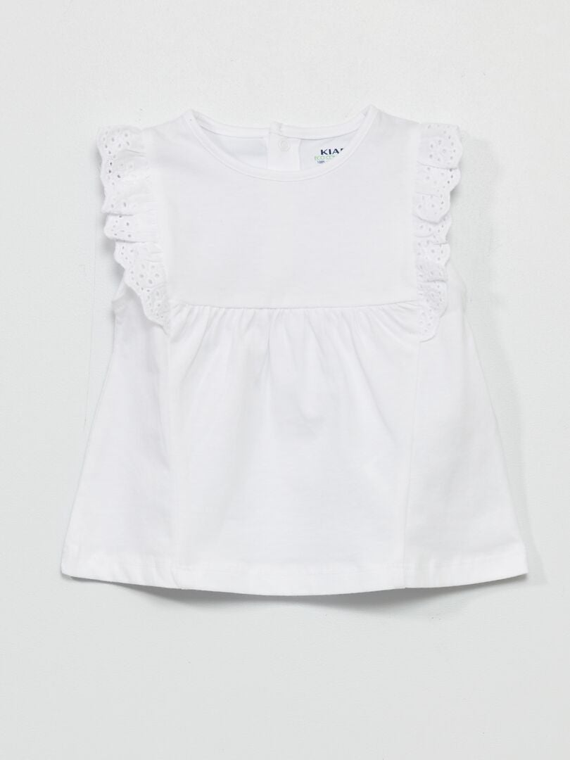 T-shirt en jersey avec manches brodées blanc - Kiabi