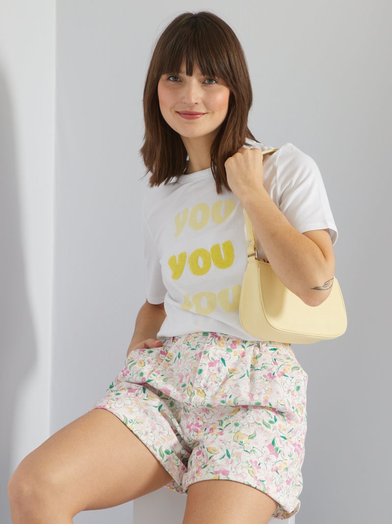 T-shirt en jersey avec message imprimé Blanc 'jaune' - Kiabi