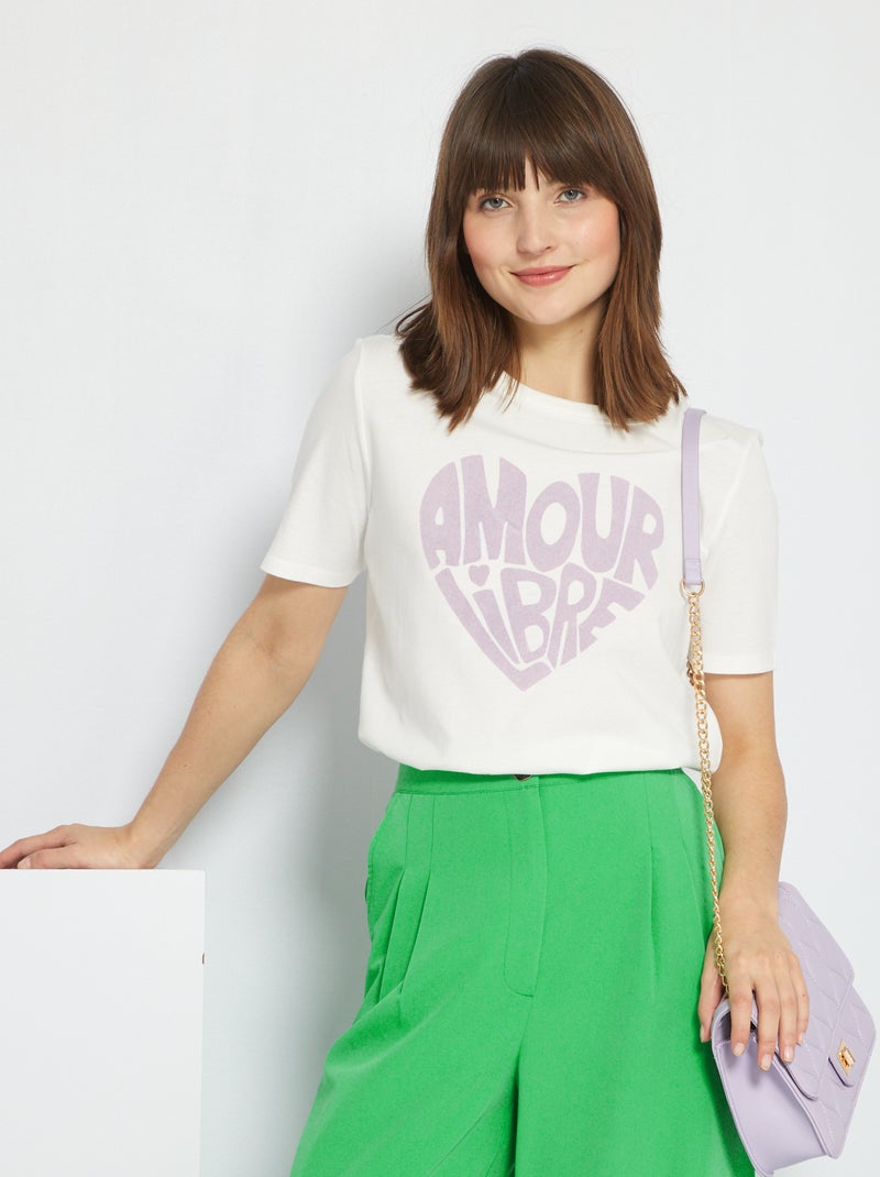T-shirt en jersey avec message imprimé Blanc 'violet' - Kiabi